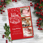 Baby Its Cold Outside 3 Photo Birth Announcement<br><div class="desc">A stylish 3 photo collage holiday birth announcement card for you to personalise with your special 3 photos in gold frames,  holiday message,  names and birth stats. The reverse features falling snowflakes. You can customise the background colour to match your holiday theme. Designed by Thisisnotme©</div>