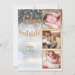  Baby Its Cold Outside 3 Photo Birth Announcement
