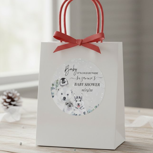 Baby It's Cold Outside Arctic Animal Shower Winter Classic Round Sticker (Creator Uploaded)