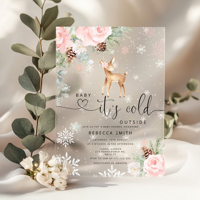 Baby its cold outside Baby deer Baby shower Acrylic Invitations (Creator Uploaded)