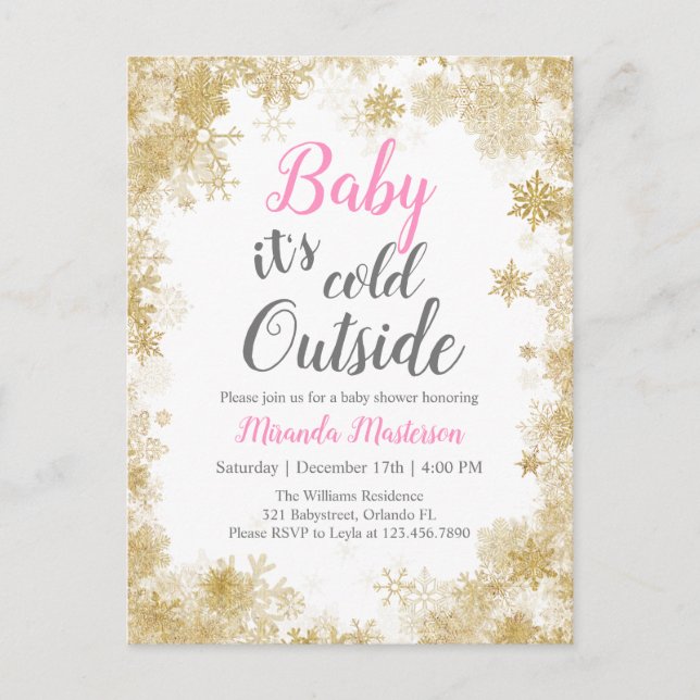 Baby it's cold outside Baby Girl Baby Shower Invitation Postcard (Front)
