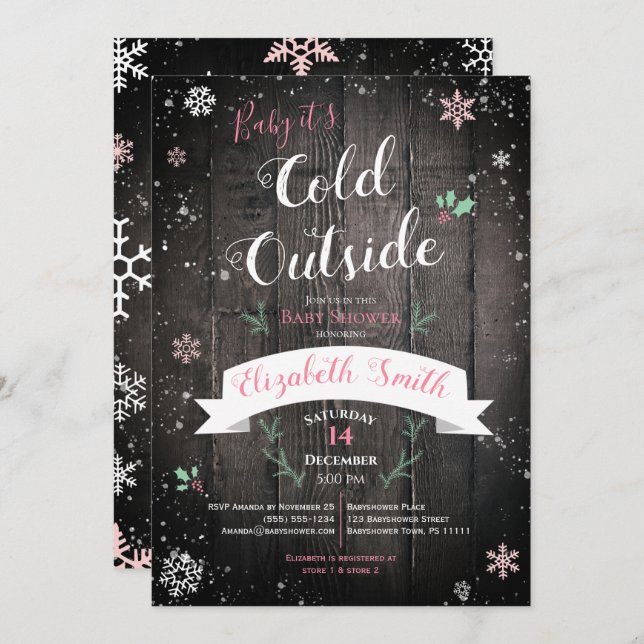 Baby it's cold outside baby girl babyshower invitation (Front/Back)