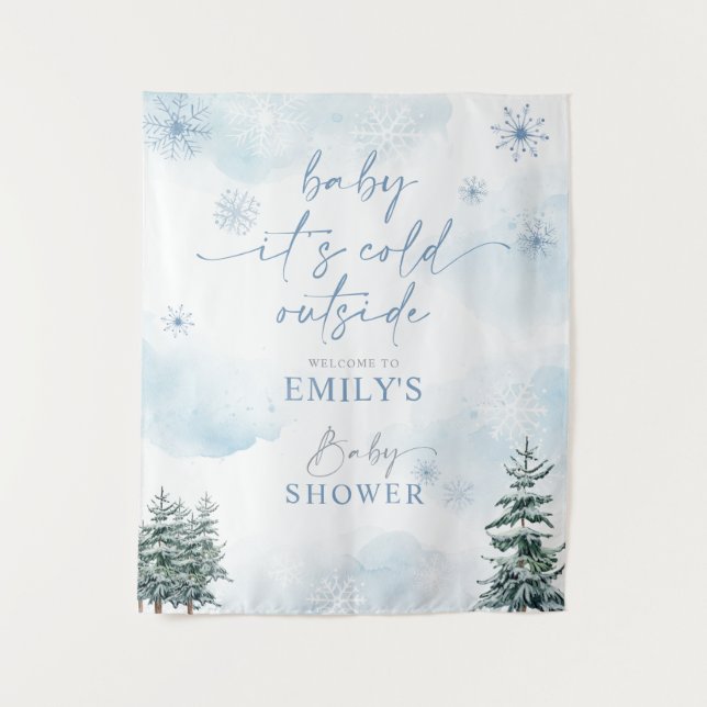 Baby It's Cold Outside Baby shower Backdrop Tapestry (Front)