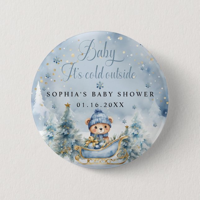 Baby It's Cold Outside Baby Shower Boy Favours 6 Cm Round Badge (Front)