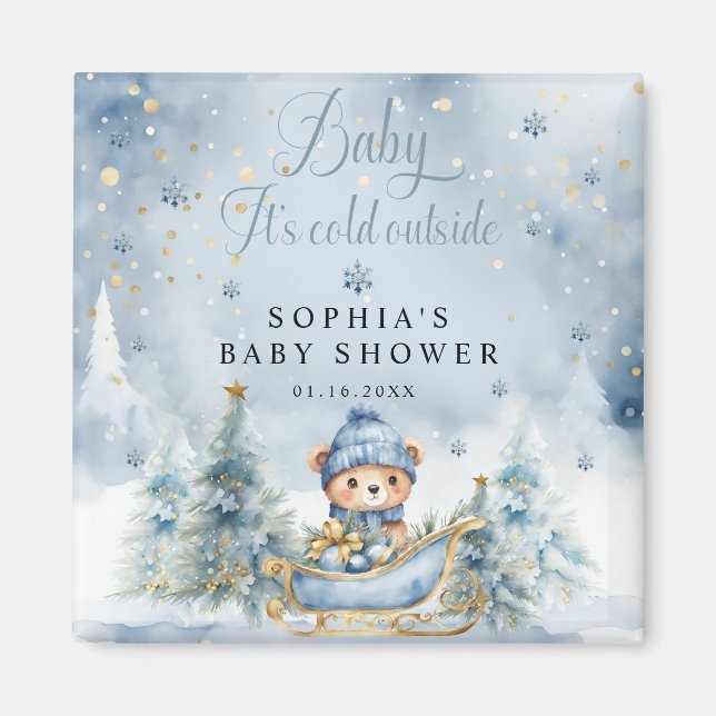Baby It's Cold Outside Baby Shower Boy Favours Magnet (Front)