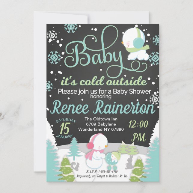 Baby It's Cold Outside Baby Shower Chalkboard Invitation (Front)