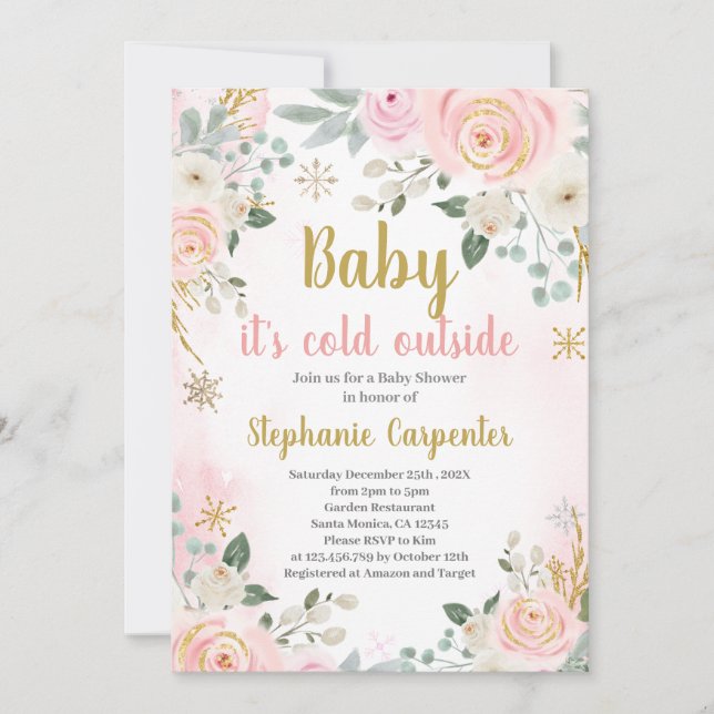 Baby it's cold outside Baby Shower Girl Invitation (Front)
