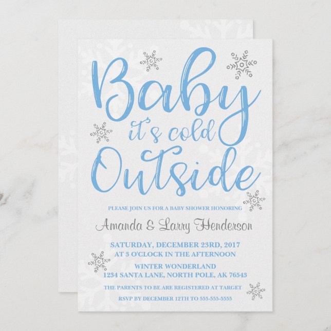 Baby It's Cold Outside Baby Shower Invite - Blue (Front/Back)