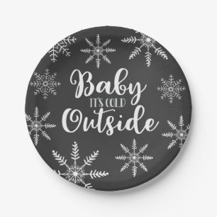 Baby It's Cold Outside Baby Shower Snowflake Grey Paper Plate