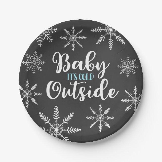Baby It's Cold Outside Baby Shower Snowflake Paper Plate (Front)