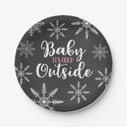 Baby It's Cold Outside Baby Shower Snowflake Pink Paper Plate