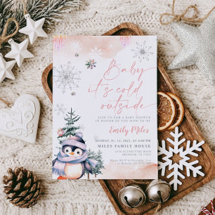 Baby it's cold outside, Baby shower winter Penguin Invitation