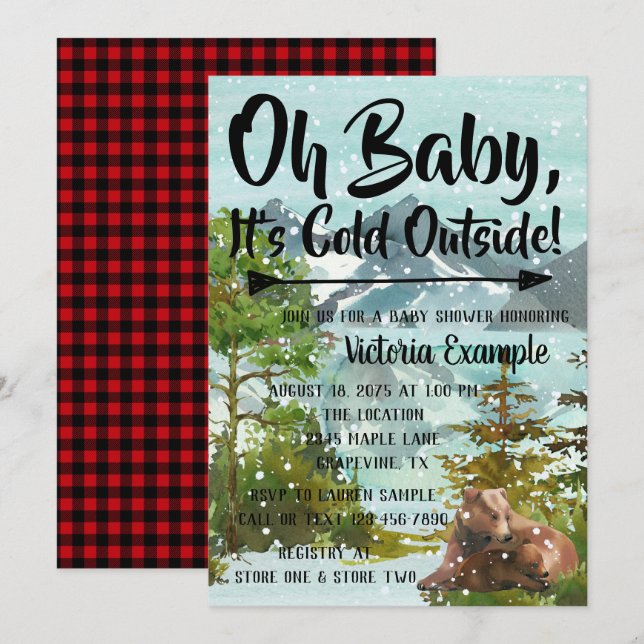 Baby Its Cold Outside Bear Baby Shower Inivtations Invitation (Front/Back)
