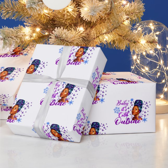 Baby It's Cold outside Beauty Afro Woman Christmas Wrapping Paper (Holidays)