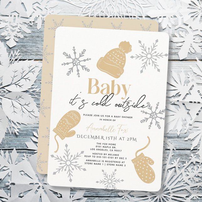 Baby It's Cold Outside Beig Beanie Baby Shower Invitation (Creator Uploaded)