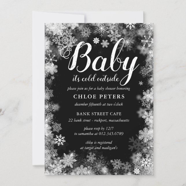 Baby it's Cold Outside Black White Baby Shower Invitation (Front)