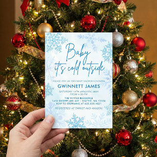 Baby Its Cold Outside Blue Baby Shower Invitation