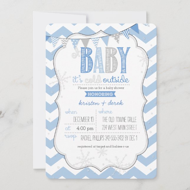 Baby It's Cold Outside Blue Baby Shower Invite (Front)
