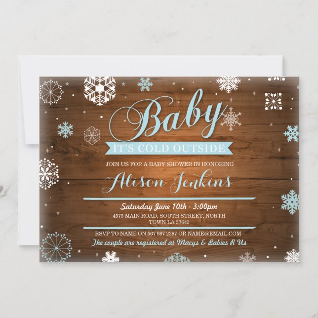 Baby It's Cold Outside Blue Baby Shower Invite (Front)