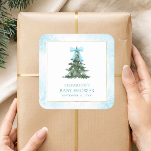 Baby It's Cold Outside Blue Bow Baby Shower Square Sticker