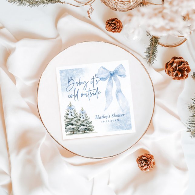 Baby Its Cold Outside, Blue Bow Winter Baby Shower Napkin (Creator Uploaded)