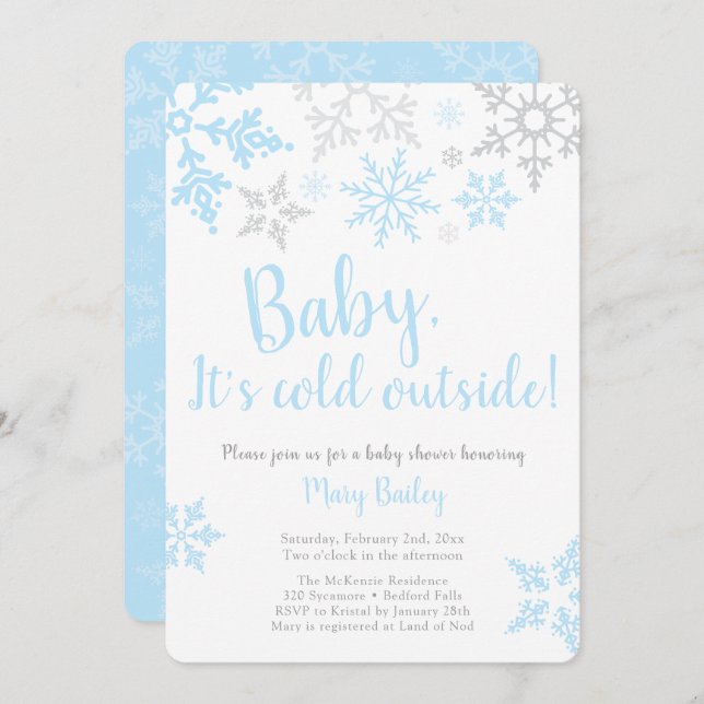 Baby It's Cold Outside Blue Boy Shower Invitation (Front/Back)