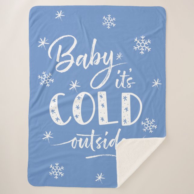 Baby It's Cold Outside Blue Sherpa Blanket (Front)