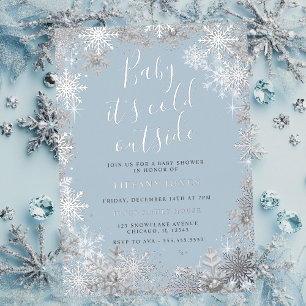 Baby It's Cold Outside Blue Silver Baby Shower