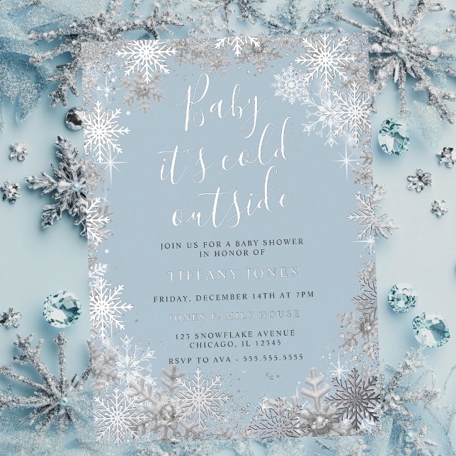 Baby It's Cold Outside Blue Silver Baby Shower  (Creator Uploaded)