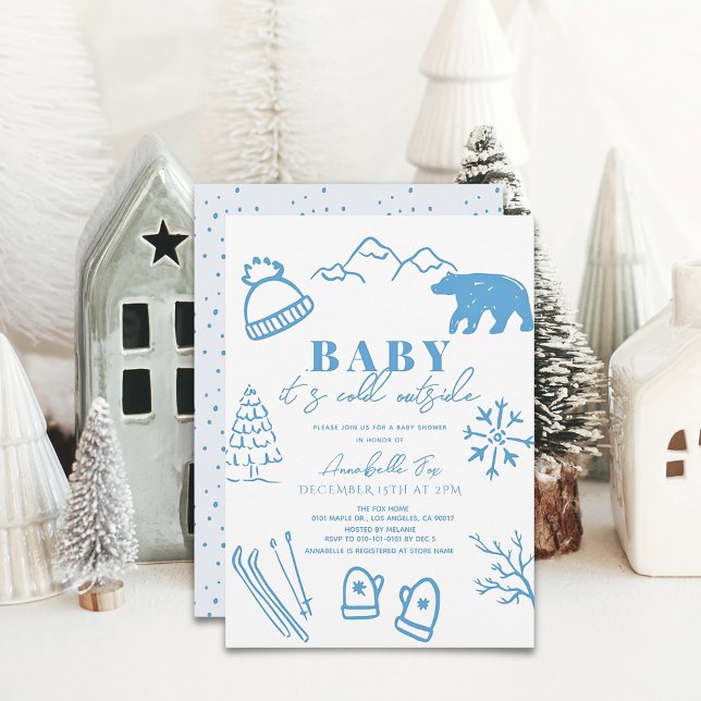 Baby It's Cold Outside Blue Ski Baby Shower Invitation (Creator Uploaded)