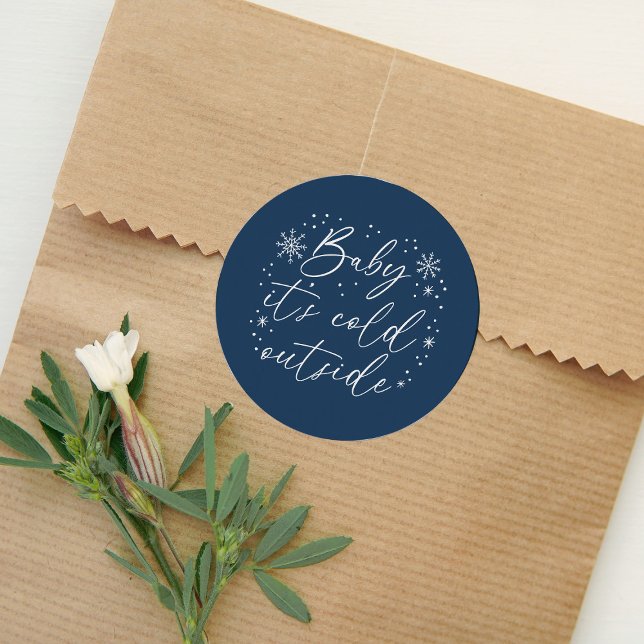 Baby It's Cold Outside Blue Snowflake Baby Shower Classic Round Sticker (Creator Uploaded)