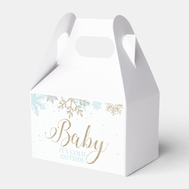 Baby It's Cold Outside Blue Snowflake Baby Shower Favour Box (Front Side)
