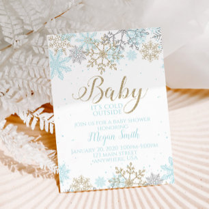 Baby It's Cold Outside Blue Snowflake Baby Shower Invitation
