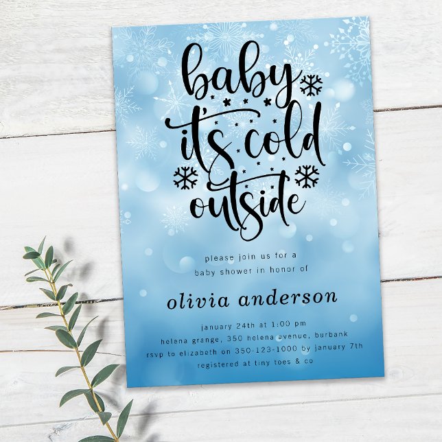 Baby It's Cold Outside Blue Snowflake Baby Shower Invitation (Creator Uploaded)
