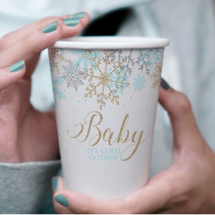 Baby It's Cold Outside Blue Snowflake Baby Shower Paper Cups