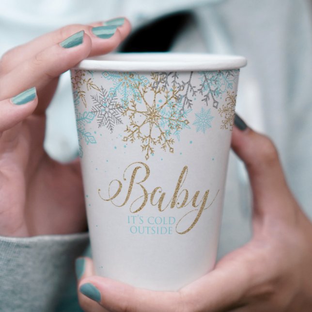 Baby It's Cold Outside Blue Snowflake Baby Shower Paper Cups (Creator Uploaded)