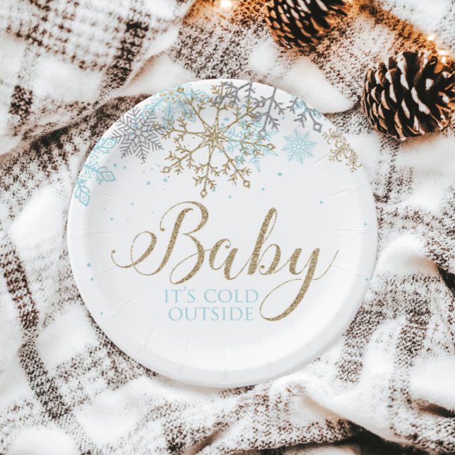 Baby It's Cold Outside Blue Snowflake Baby Shower Paper Plate (Creator Uploaded)