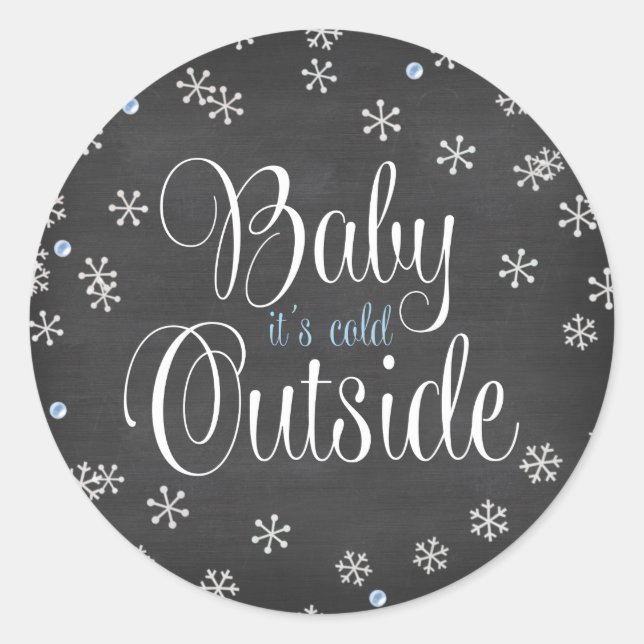 Baby It's Cold Outside Blue Snowflakes Baby Shower Classic Round Sticker (Front)