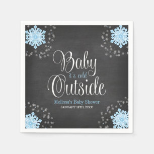Baby It's Cold Outside Blue Snowflakes Baby Shower Napkin