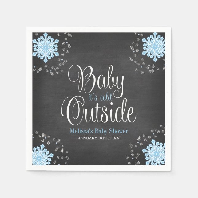 Baby It's Cold Outside Blue Snowflakes Baby Shower Napkin (Front)