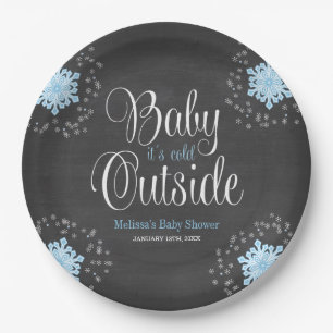Baby It's Cold Outside Blue Snowflakes Baby Shower Paper Plate
