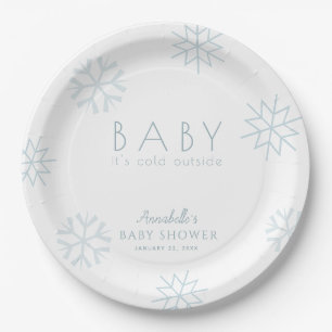 Baby It's Cold Outside Blue Snowflakes Baby Shower Paper Plate