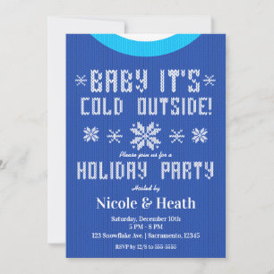 Baby It's Cold Outside Blue Sweater Holiday Party Invitation