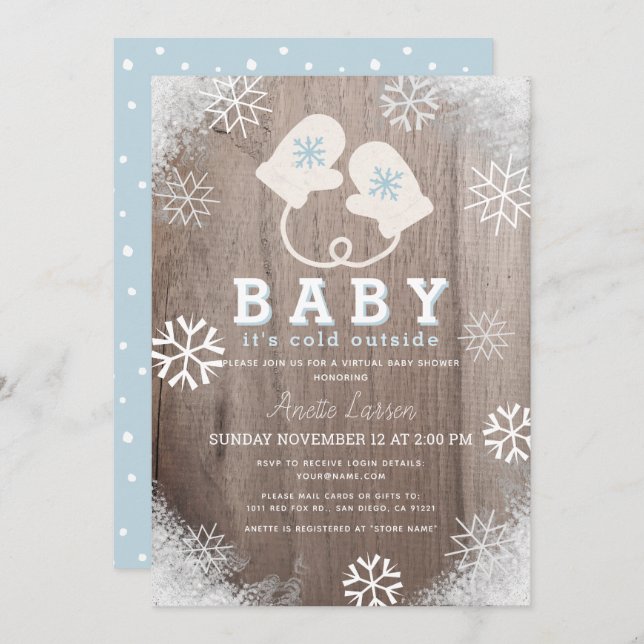 Baby Its Cold Outside Blue Virtual Baby Shower Invitation (Front/Back)