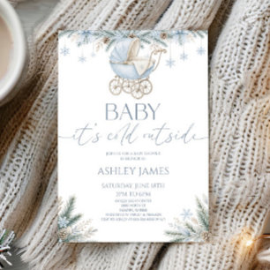 Baby It's Cold Outside Blue Winter Baby Shower Invitation