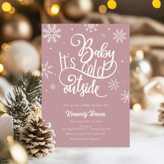 Baby it's Cold Outside Blush Snowflake Baby Shower Invitation (Creator Uploaded)