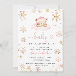 Baby It's Cold Outside Boho Pink girl Baby Shower  Invitation