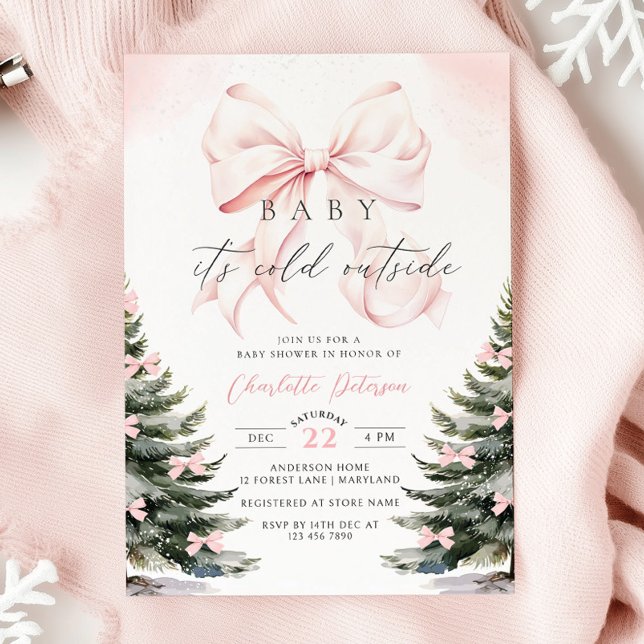 Baby It's Cold Outside Bow Baby Shower Invitation (Creator Uploaded)