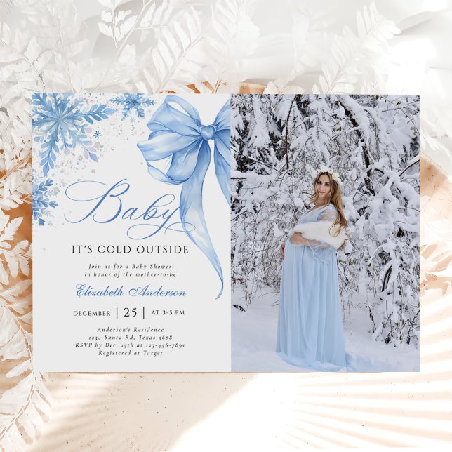 Baby It's Cold Outside Bow Baby Shower Photo Invitation (Creator Uploaded)