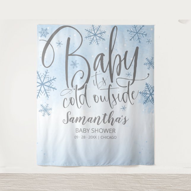 Baby It's Cold Outside Boy Baby Shower Backdrop Tapestry (Front)